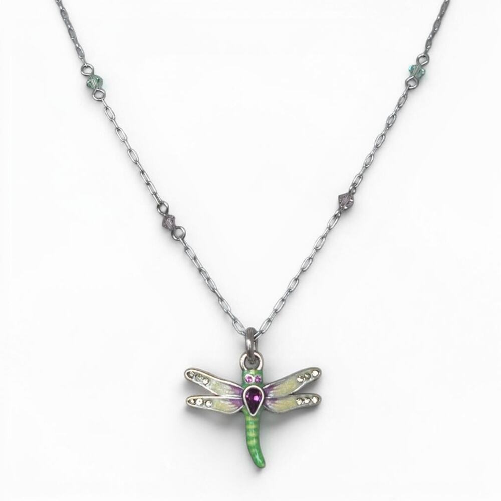 Vintage Brighton Enchanted Garden Dragonfly Enamel Necklace Silver Multi Retired